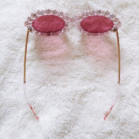 Diana Pink Round Crystal Embellished Sunglasses - Picture 7 of 9